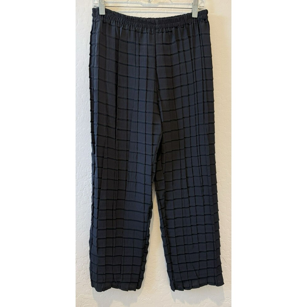Babette sz. SMALL Wide Leg Square Pleated Black Pants with Elastic Waist Elegant
